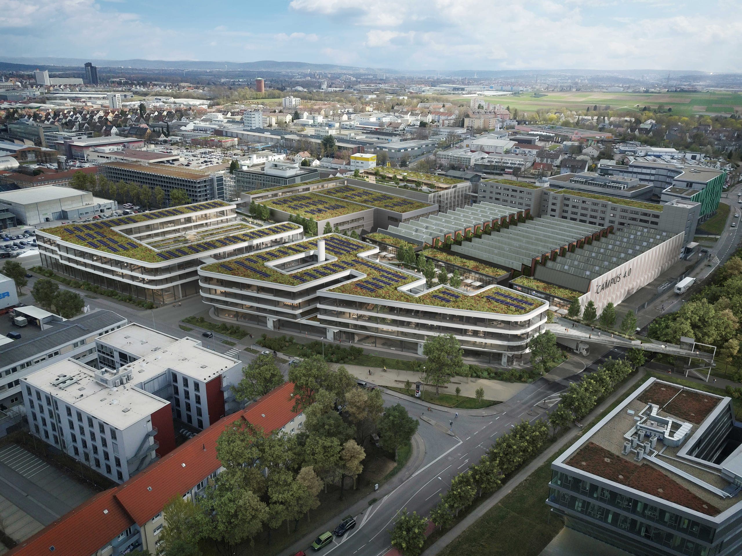 Campus für Forschung, Entwicklung und Light Industrial für Inbright in Ludwigsburg, Visualisierung als Luftbild